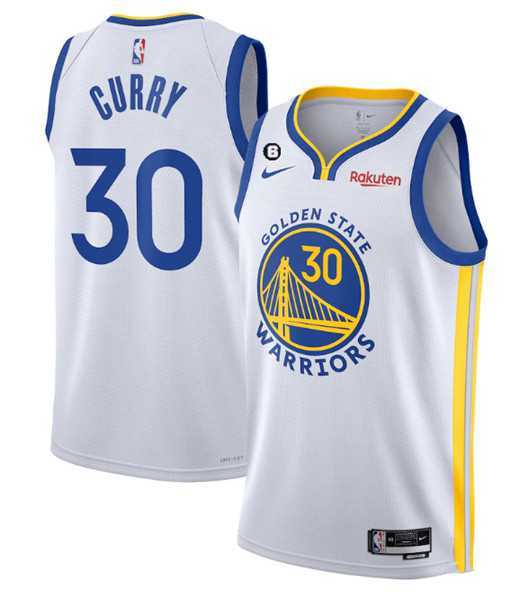 Mens Golden State Warriors #30 Stephen Curry White With No.6 Patch Stitched Jersey->golden state warriors->NBA Jersey